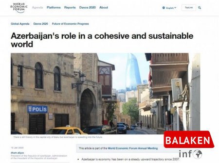 Davos İqtisadi Forumunun rəsmi saytında Prezident İlham Əliyevin məqaləsi yerləşdirilib